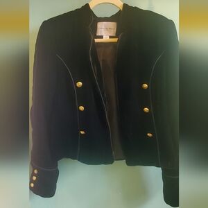 Carolina Belle Black Velvet Military Style Blazer with Gold Buttons